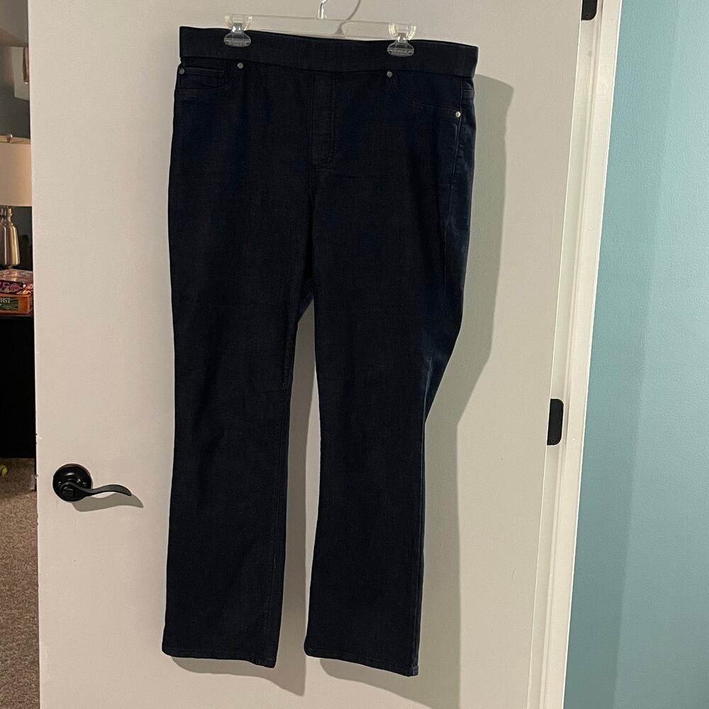 Kim Rogers Tummy Ctrl Pull On Jeans Womens 16 Avg Dark Wash Stretch Straight Leg